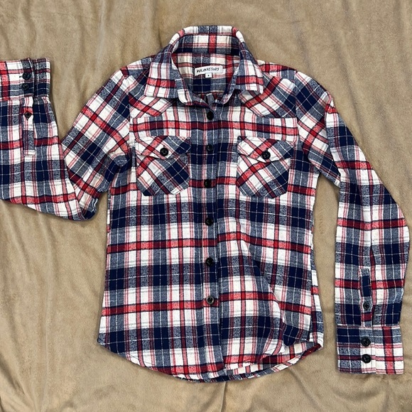 Tops - Molokai Surf red, white & blue flannel womans size small. 2 front chest pockets
